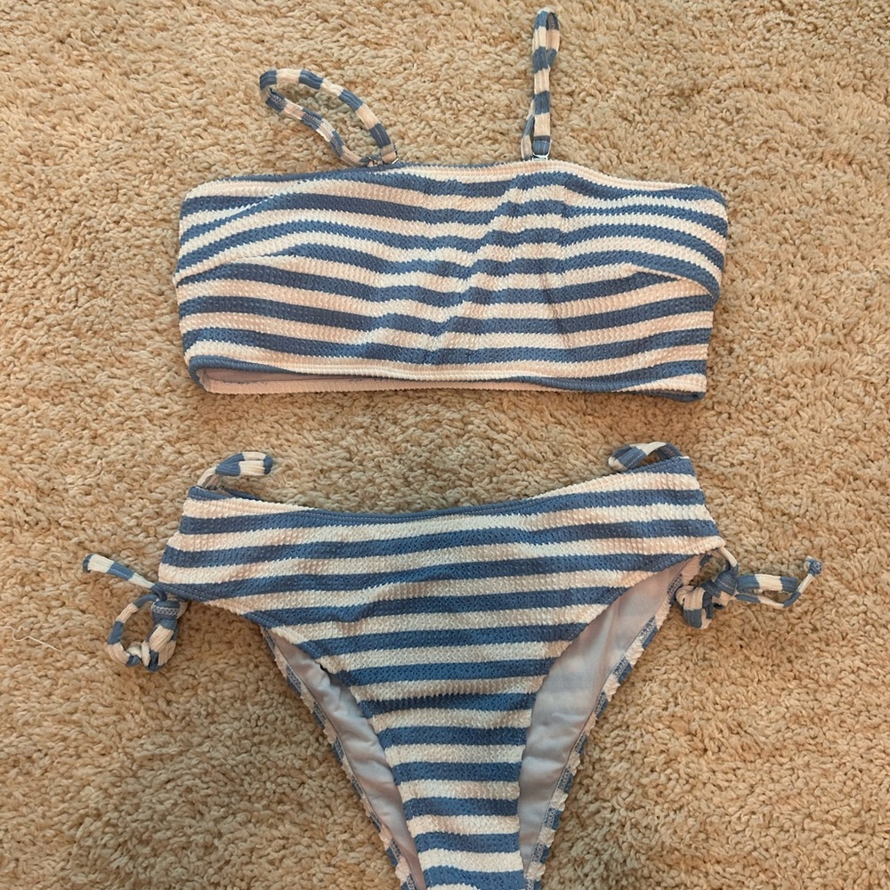 SHEIN Blue and White Striped Bikini NWOT